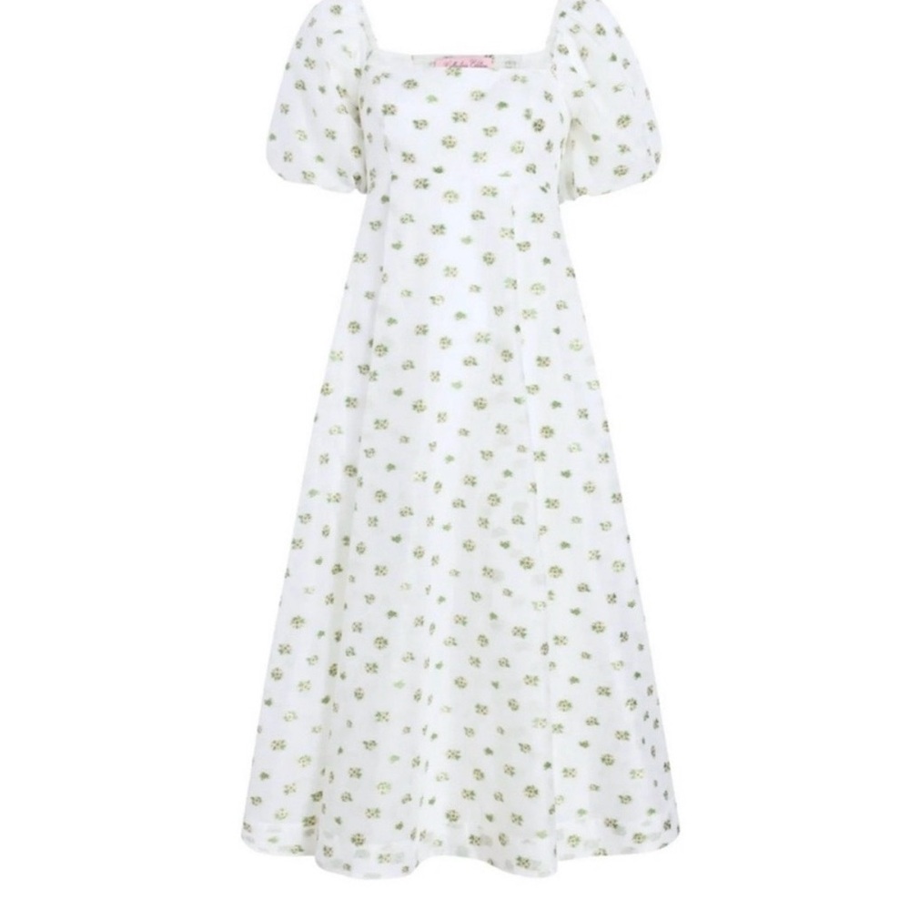 Hill House Cream Midi Dress with Green Floral Print, XS - Picture 2 of 6